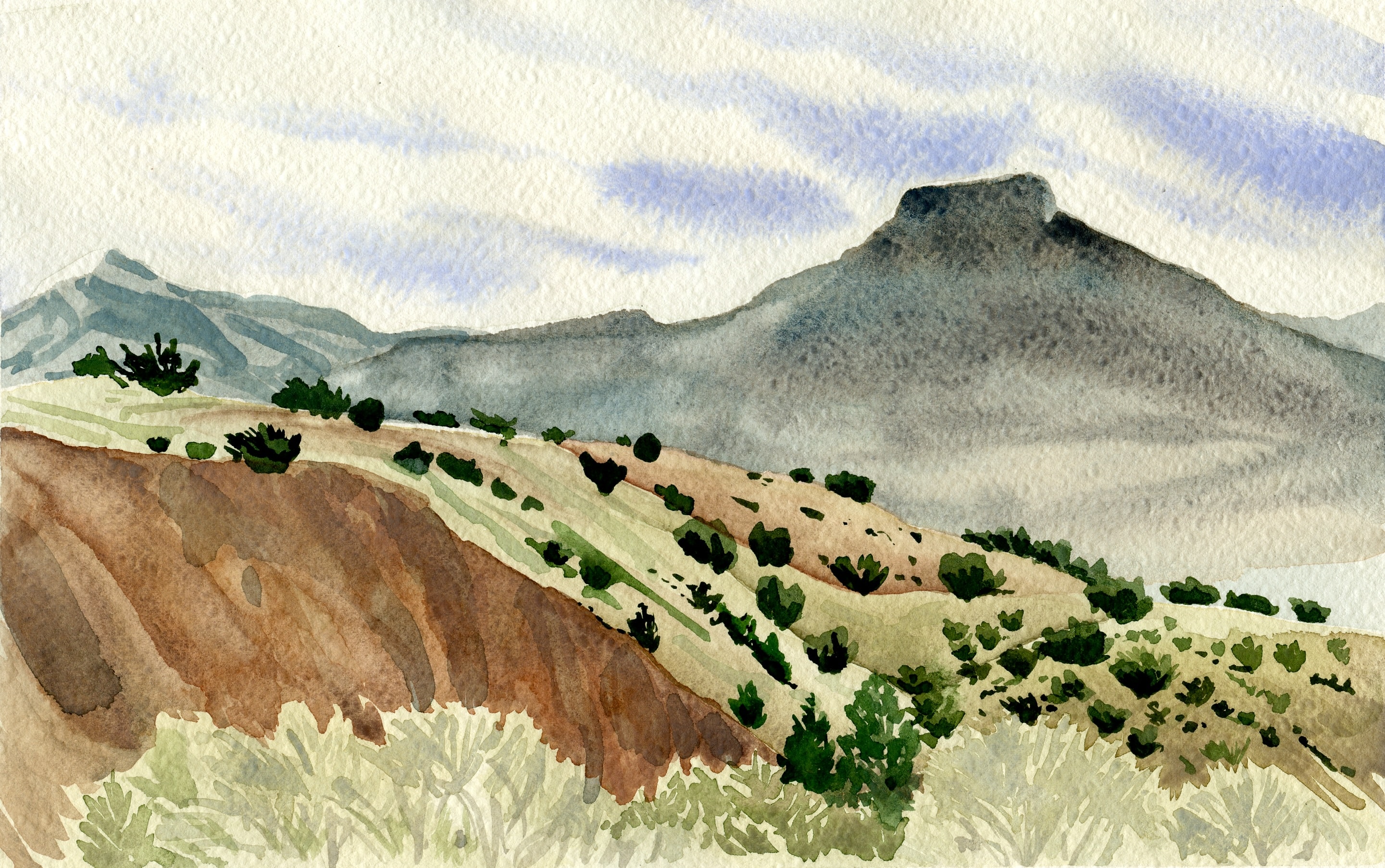 Pedernal En Plein Air — watercolor on paper