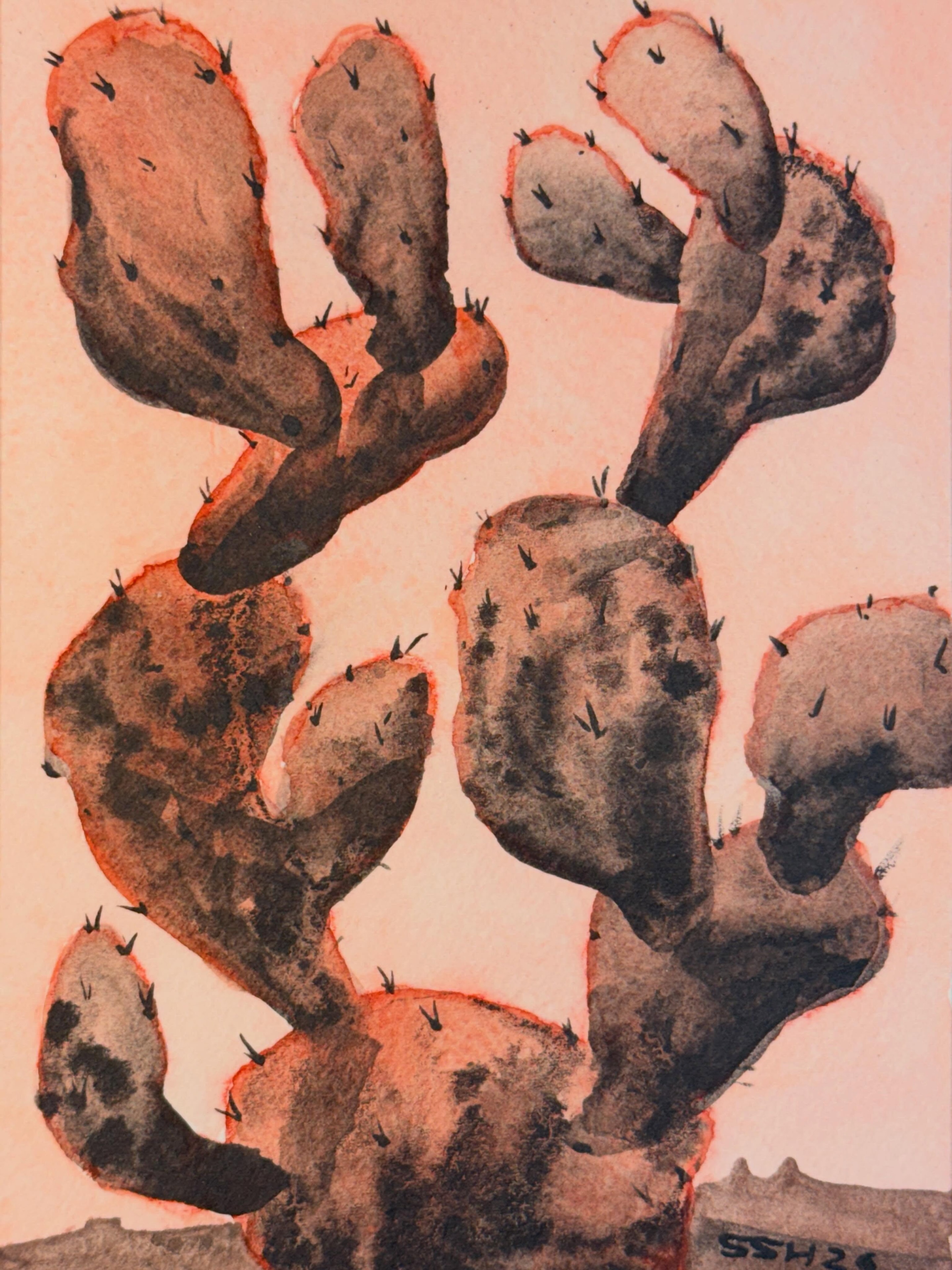 Prickly Pear in Red — watercolor and powdered graphite painting
