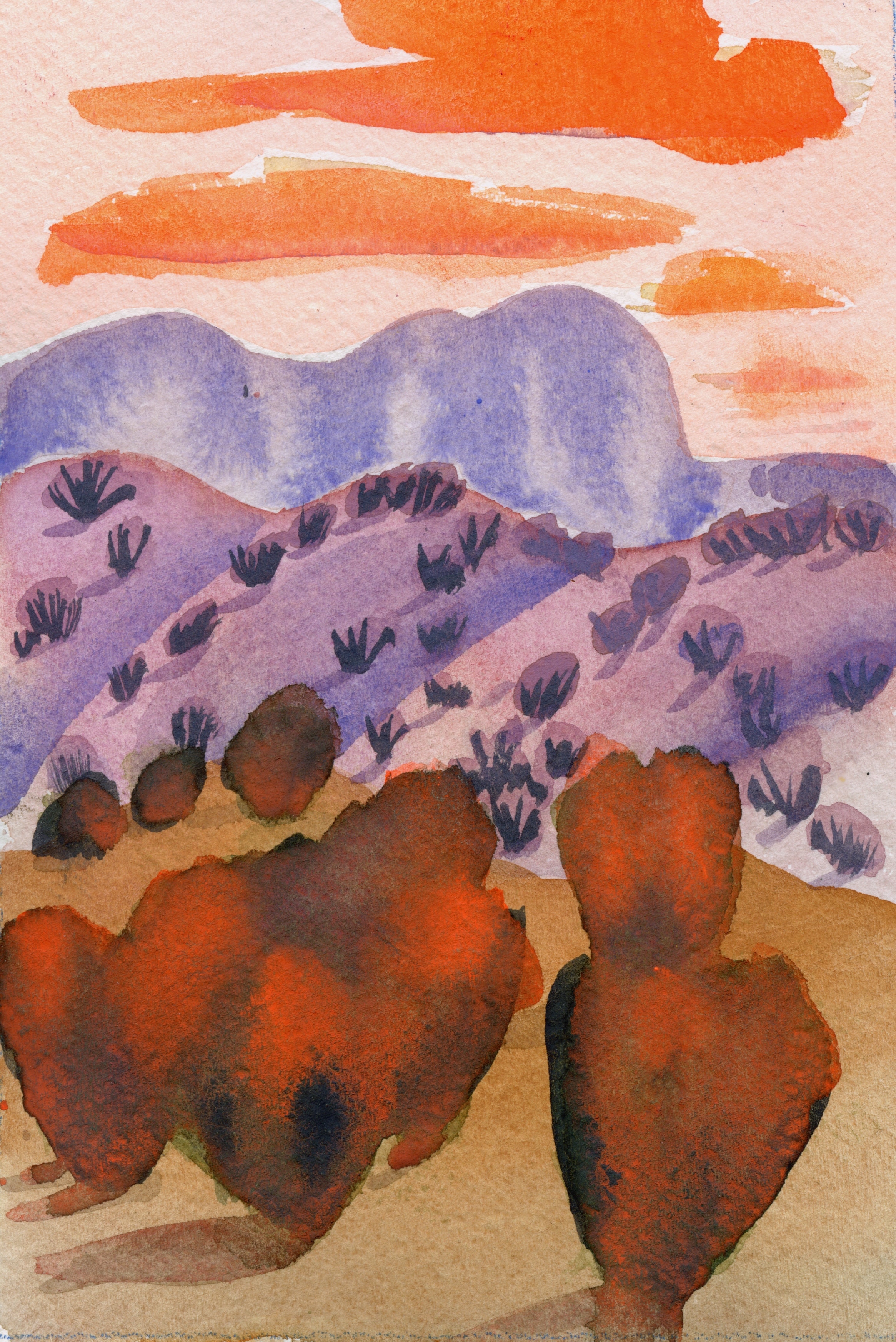 Sunbaked Cascade — watercolor on paper
