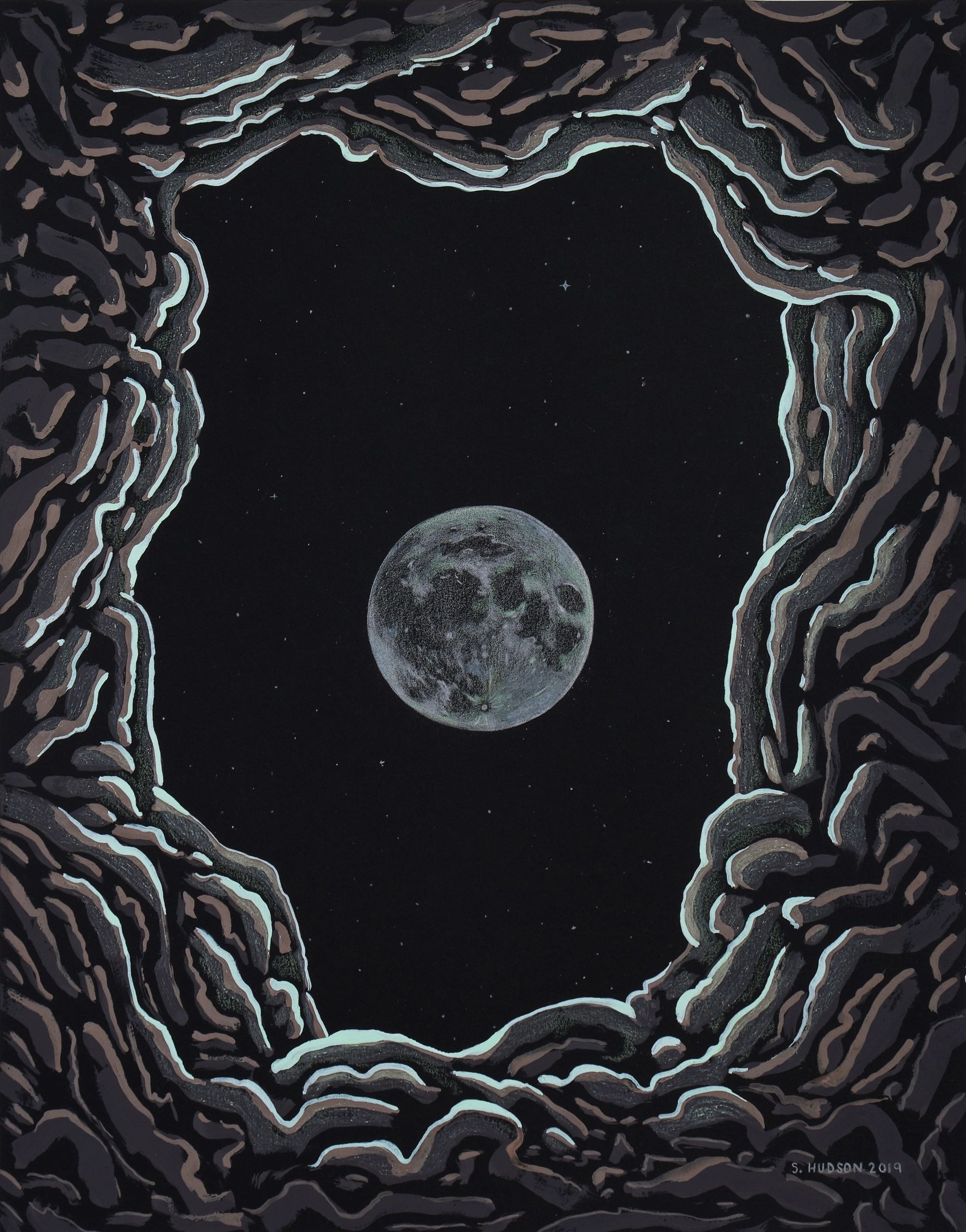 Cave Moon — mixed media painting